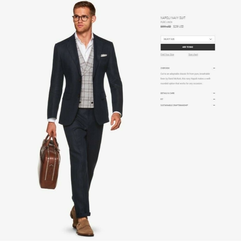 Suitsupply Men's US 46 Napoli Linen Suit Navy Neve